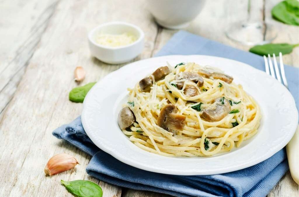 Garlicky Mushroom crème de la crème with wilted spinach