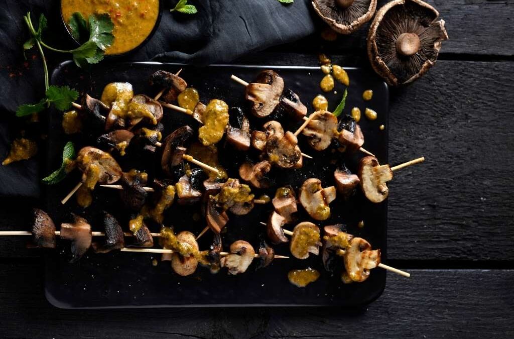 Grilled Mushroom Skewers with Chimichurri Sauce