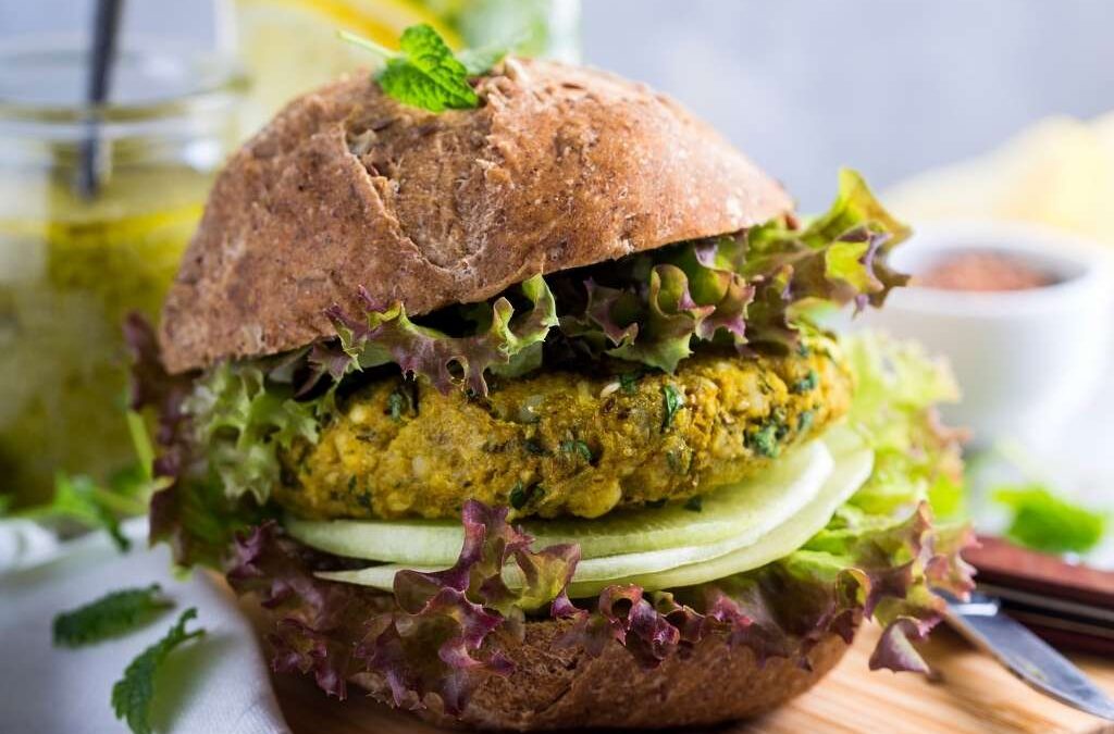 Sprouted Mung Bean Burgers with Creamy Mint Dressing