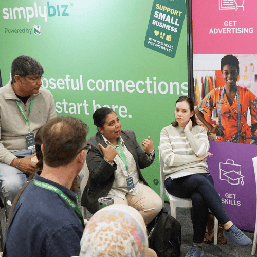 B2B retail, food service, and hospitality buyers networking with sustainable business entrepreneurs at the Nedbank SimplyBiz hub during The Good Life Show.