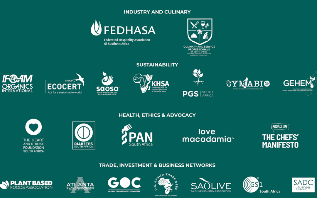 Official partner logo banner for The Good Life Show 2026 Johannesburg exhibition, categorized by Industry and Culinary, Sustainability, Health Ethics and Advocacy, and Trade Investment and Business Networks.