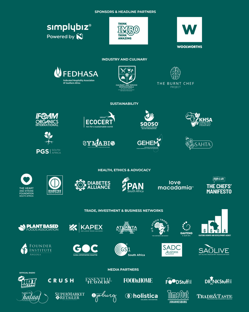 Monocolour-Partners-800 Official partner logo banner for The Good Life Show 2026 Johannesburg exhibition, categorized by Industry and Culinary, Sustainability, Health Ethics and Advocacy, and Trade Investment and Business Networks.