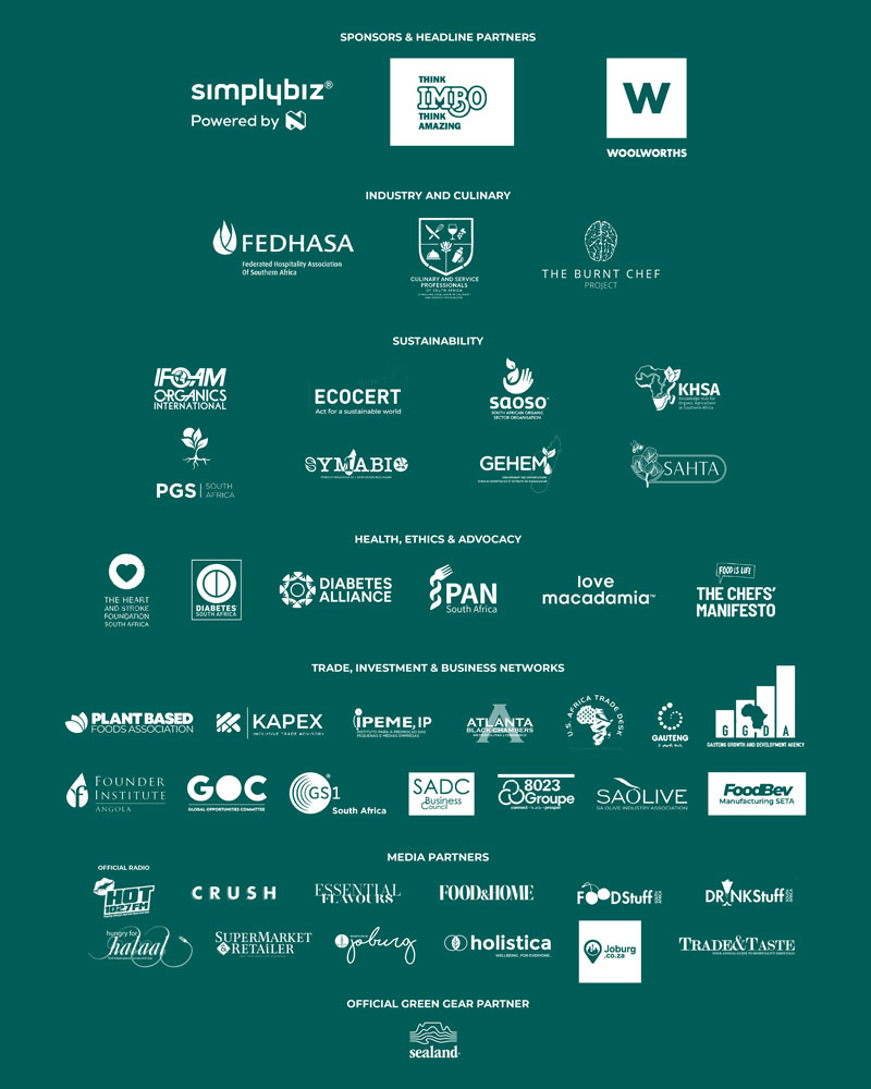 Monocolour-Partners-800 Official partner logo banner for The Good Life Show 2026 Johannesburg exhibition, categorized by Industry and Culinary, Sustainability, Health Ethics and Advocacy, and Trade Investment and Business Networks.